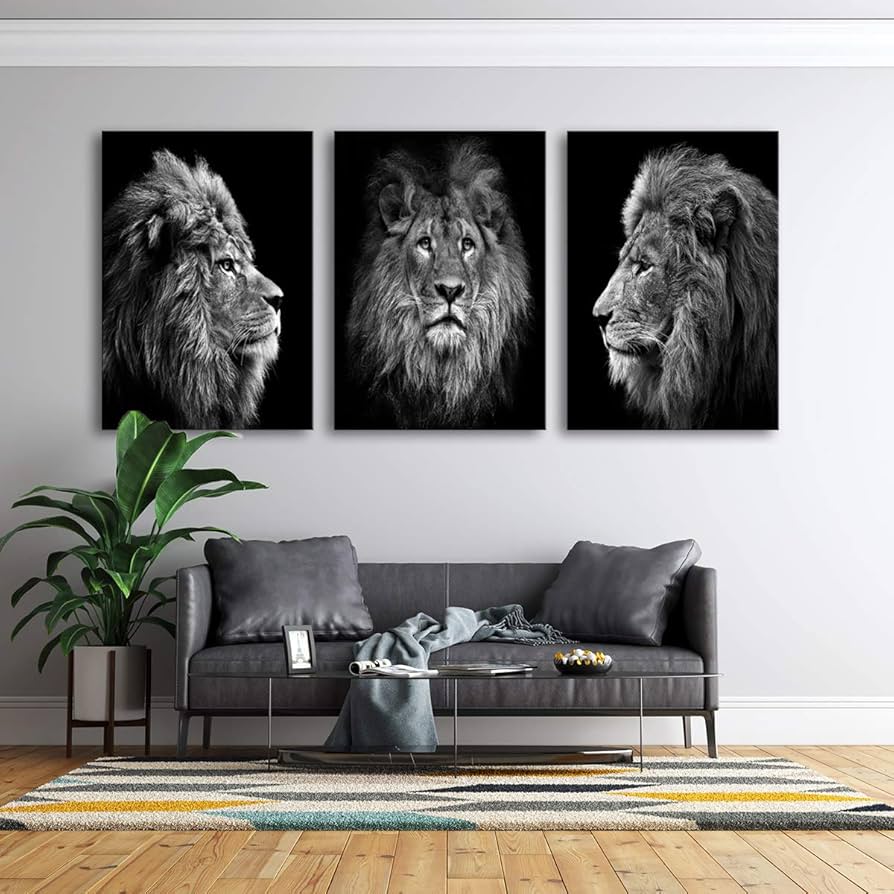 Royal Lion Family Metal Wall Art – Set Of 3 Panels (8×11 Inches Each) | Modern Metal Paintings For Home & Office Décor