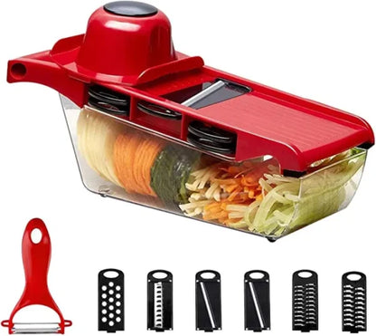 Branded 10 In 1 Mandolin Slicer Vegetable Cutter With Stainless Steel Blade Manual Potato Peeler Carrot Cheese Grater Nicer Kitchen Tool – Mandolin Vegetable Cutter – Red Color