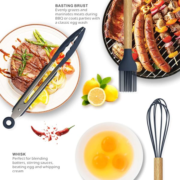 Upgraded New 12 Pcs Silicone Cooking Utensils Kitchen Utensil Set | Heat Resistant Kitchen Non Toxic Spatula Set With Turner Tongs,spoon,brush,whisk-wooden Handle – Random Color