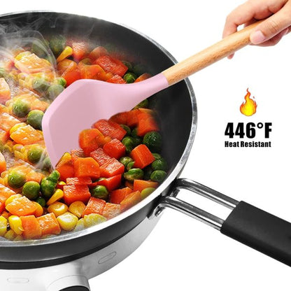 Upgraded New 12 Pcs Silicone Cooking Utensils Kitchen Utensil Set | Heat Resistant Kitchen Non Toxic Spatula Set With Turner Tongs,spoon,brush,whisk-wooden Handle – Random Color