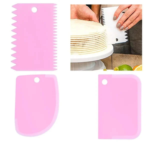 3pcs/set Diy Cake Cream Scraper Set Cake Decorating Tools Multifunctional Irregular Teeth Edge Kitchen Baking Tool(pack Of 3)