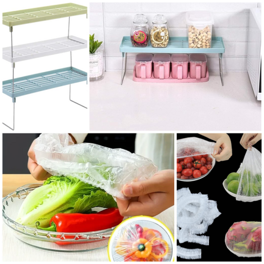 Premium ( 2 In 1 ) Stack- Up Shelf And Disposible Food Bag (100 Pieces) (random Color)