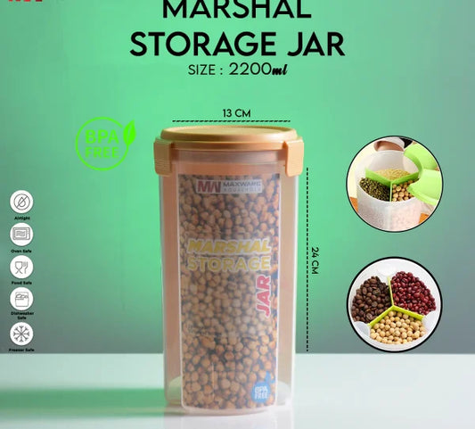 Grand Marshal Storage Jar – 3 In 1 Jar – 3 Portion Storage Jar (2200 Ml) (random Color)