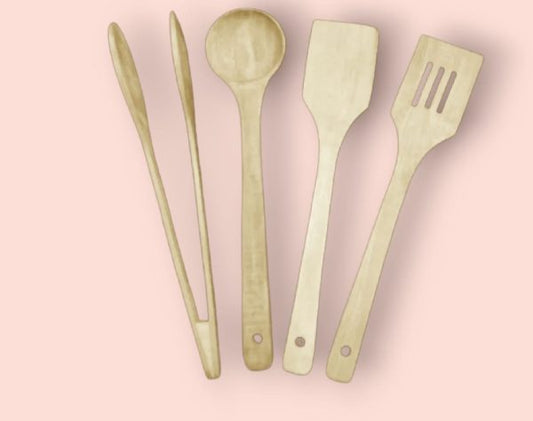 Grand Pack Of 4 – Wooden Spoon Set | Nonstick Teak Wood Kitchen Utensils For Cooking & Serving