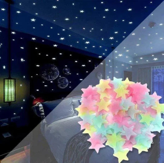 Super Pack Of 100 – 3d Glowing Stars For Ceiling And Wall Decoration – Luminous Night Sky Stickers For Kids’ Rooms, Bedrooms, And Nurseries – Glow-in-the-dark Wall Decals With Adhesive