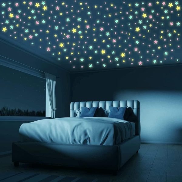 Super Pack Of 100 – 3d Glowing Stars For Ceiling And Wall Decoration – Luminous Night Sky Stickers For Kids’ Rooms, Bedrooms, And Nurseries – Glow-in-the-dark Wall Decals With Adhesive