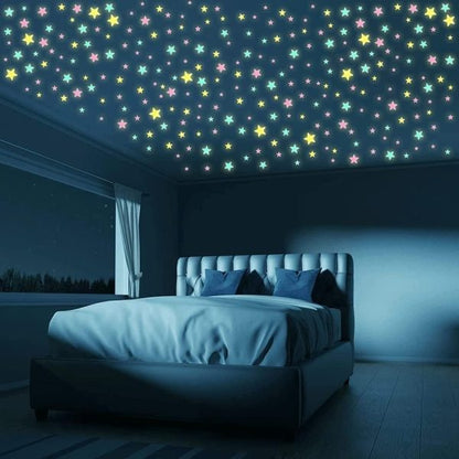 Super Pack Of 100 – 3d Glowing Stars For Ceiling And Wall Decoration – Luminous Night Sky Stickers For Kids’ Rooms, Bedrooms, And Nurseries – Glow-in-the-dark Wall Decals With Adhesive