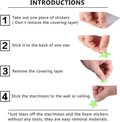 Super Pack Of 100 – 3d Glowing Stars For Ceiling And Wall Decoration – Luminous Night Sky Stickers For Kids’ Rooms, Bedrooms, And Nurseries – Glow-in-the-dark Wall Decals With Adhesive