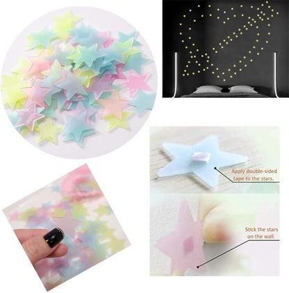 Super Pack Of 100 – 3d Glowing Stars For Ceiling And Wall Decoration – Luminous Night Sky Stickers For Kids’ Rooms, Bedrooms, And Nurseries – Glow-in-the-dark Wall Decals With Adhesive