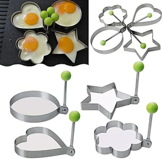 Royal Pack Of 4 New Mould Style Fried Egg Pancake Shaper | Egg Shaper Kitchen Tools Star, Heart, Round, Flower Shaped Stainless Steel