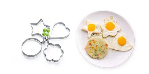 Royal Pack Of 4 New Mould Style Fried Egg Pancake Shaper | Egg Shaper Kitchen Tools Star, Heart, Round, Flower Shaped Stainless Steel