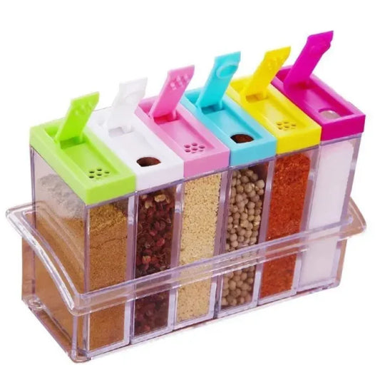 Royal 6 Spice Jars Dispenser Masala Rack Easy Flow Storage Crystal Seasoning Box Multicolour Set Of 6