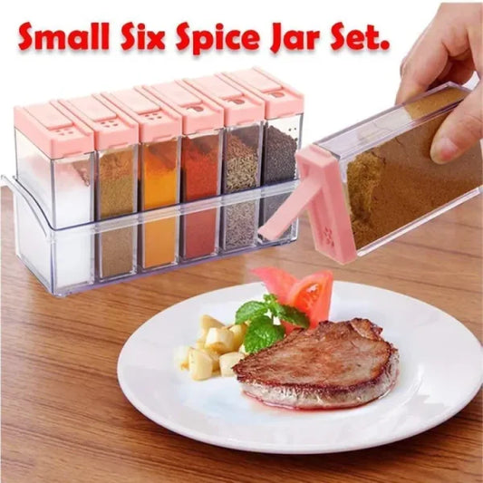 Royal 6 Spice Jars Dispenser Masala Rack Easy Flow Storage Crystal Seasoning Box Multicolour Set Of 6