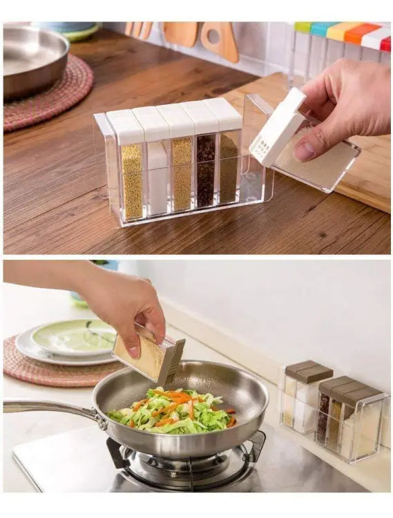 Royal 6 Spice Jars Dispenser Masala Rack Easy Flow Storage Crystal Seasoning Box Multicolour Set Of 6