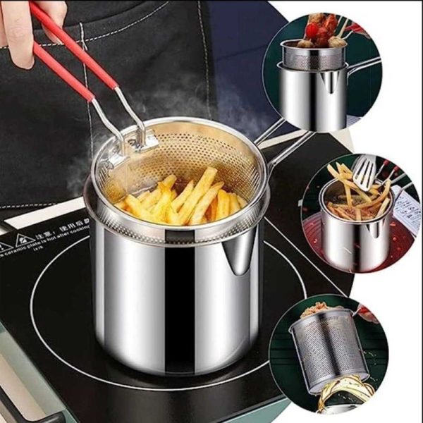 Royal Stainless Steel Deep Fryer Pot With Strainer – Heavy-duty Frying Pan For Home Kitchen Use – 1200ml Oil Capac
