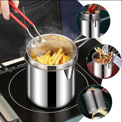 Royal Stainless Steel Deep Fryer Pot With Strainer – Heavy-duty Frying Pan For Home Kitchen Use – 1200ml Oil Capac