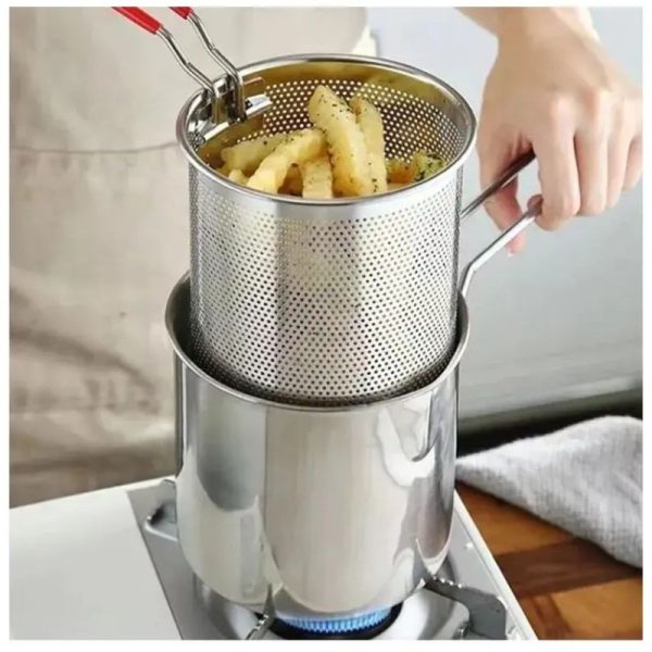 Royal Stainless Steel Deep Fryer Pot With Strainer – Heavy-duty Frying Pan For Home Kitchen Use – 1200ml Oil Capac