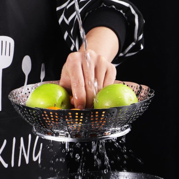 Branded New Stainless Steel Folding Vegetable Steamer Basket Stainless Steel Detachable Steaming Rack Steamer Tray For Kitchen Cookware